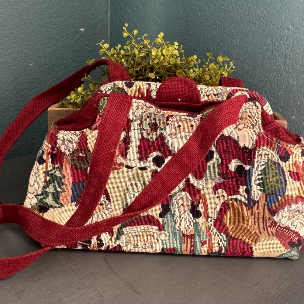 Ozark Mountain Tapestry Purse Handbag Christmas Vintage Santas Handmade Vintage